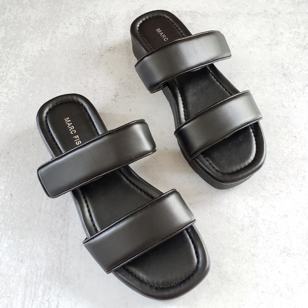 Marc Fisher Puff Platforn Sandals Black Neutral Sz 6.5